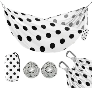 susiyo Portable Camping Hammock Black and White Polka Dot Printed Lightweight Hammock Comfortable Travel Swing with Tree Straps for Camping Hiking Backpacking Travel or Beach - Up to 330lbs
