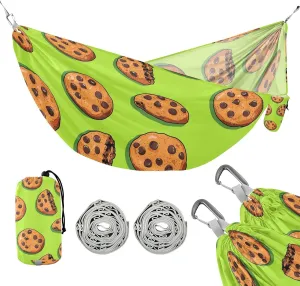 susiyo Portable Camping Hammock Chocolate Chip Cookies Printed Lightweight Hammock Comfortable Travel Swing with Tree Straps for Camping Hiking Backpacking Travel or Beach - Up to 330lbs
