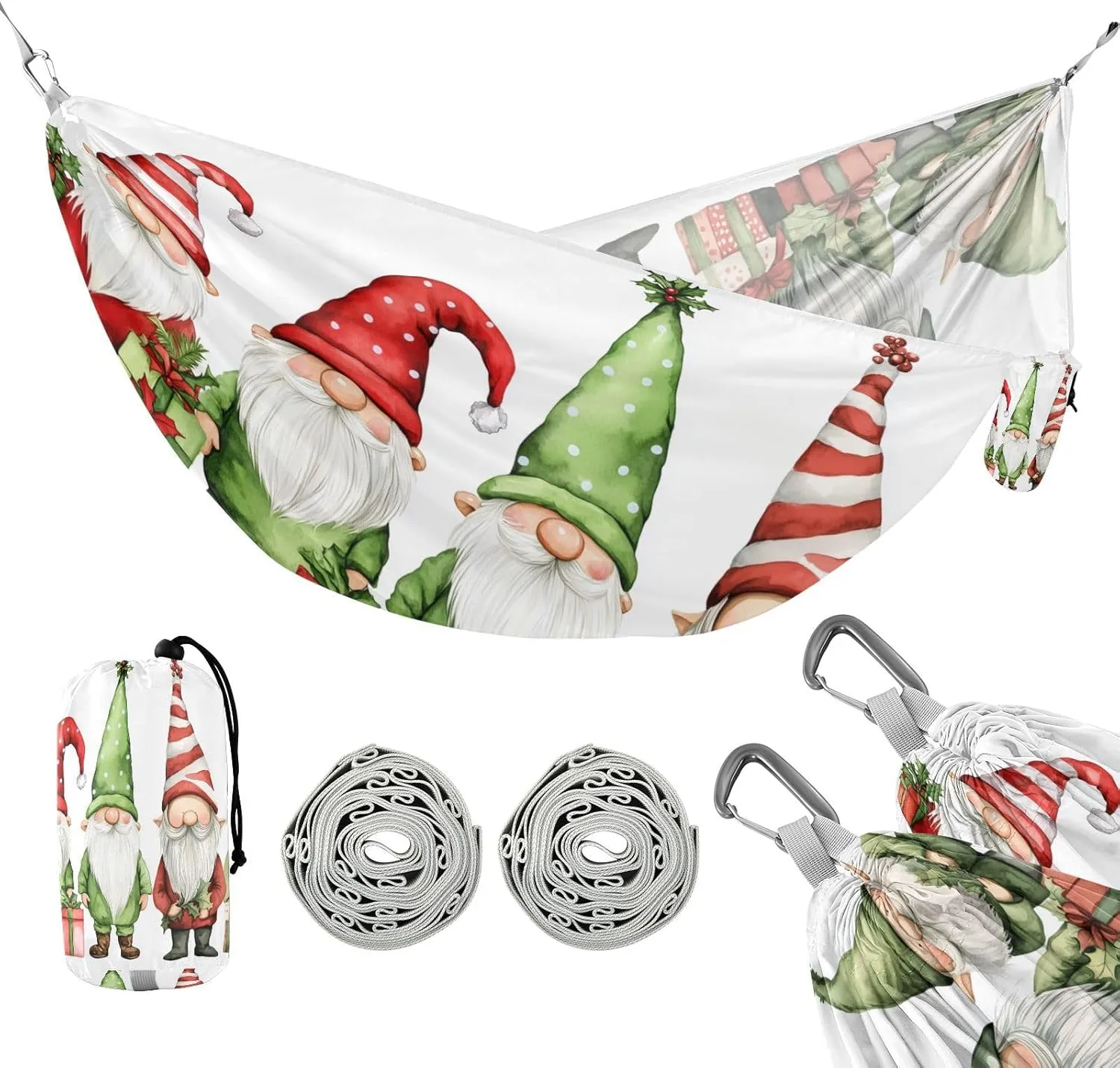 susiyo Portable Camping Hammock Cute Gnomes Printed Lightweight Hammock Comfortable Travel Swing with Tree Straps for Camping Hiking Backpacking Travel or Beach - Up to 330lbs