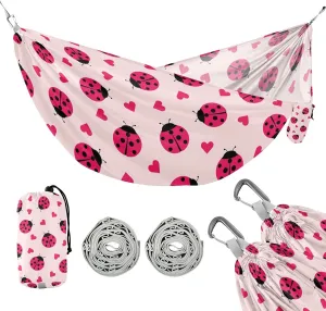 susiyo Portable Camping Hammock Cute Ladybug Hearts Printed Lightweight Hammock Comfortable Travel Swing with Tree Straps for Camping Hiking Backpacking Travel or Beach - Up to 330lbs