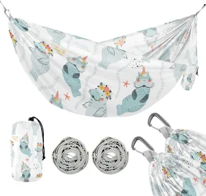 susiyo Portable Camping Hammock Cute Manatees with Floral Wreaths Printed Lightweight Hammock Comfortable Travel Swing with Tree Straps for Camping Hiking Backpacking Travel or Beach - Up to 330lbs