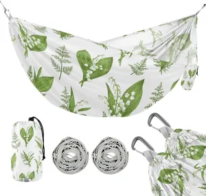 susiyo Portable Camping Hammock Lily Valley Flowers Printed Lightweight Hammock Comfortable Travel Swing with Tree Straps for Camping Hiking Backpacking Travel or Beach - Up to 330lbs