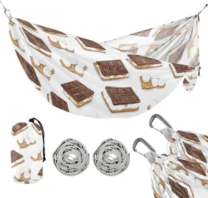 susiyo Portable Camping Hammock Marshmallows Chocolate Printed Lightweight Hammock Comfortable Travel Swing with Tree Straps for Camping Hiking Backpacking Travel or Beach - Up to 330lbs