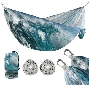 susiyo Portable Camping Hammock Ocean Wave Printed Lightweight Hammock Comfortable Travel Swing with Tree Straps for Camping Hiking Backpacking Travel or Beach - Up to 330lbs