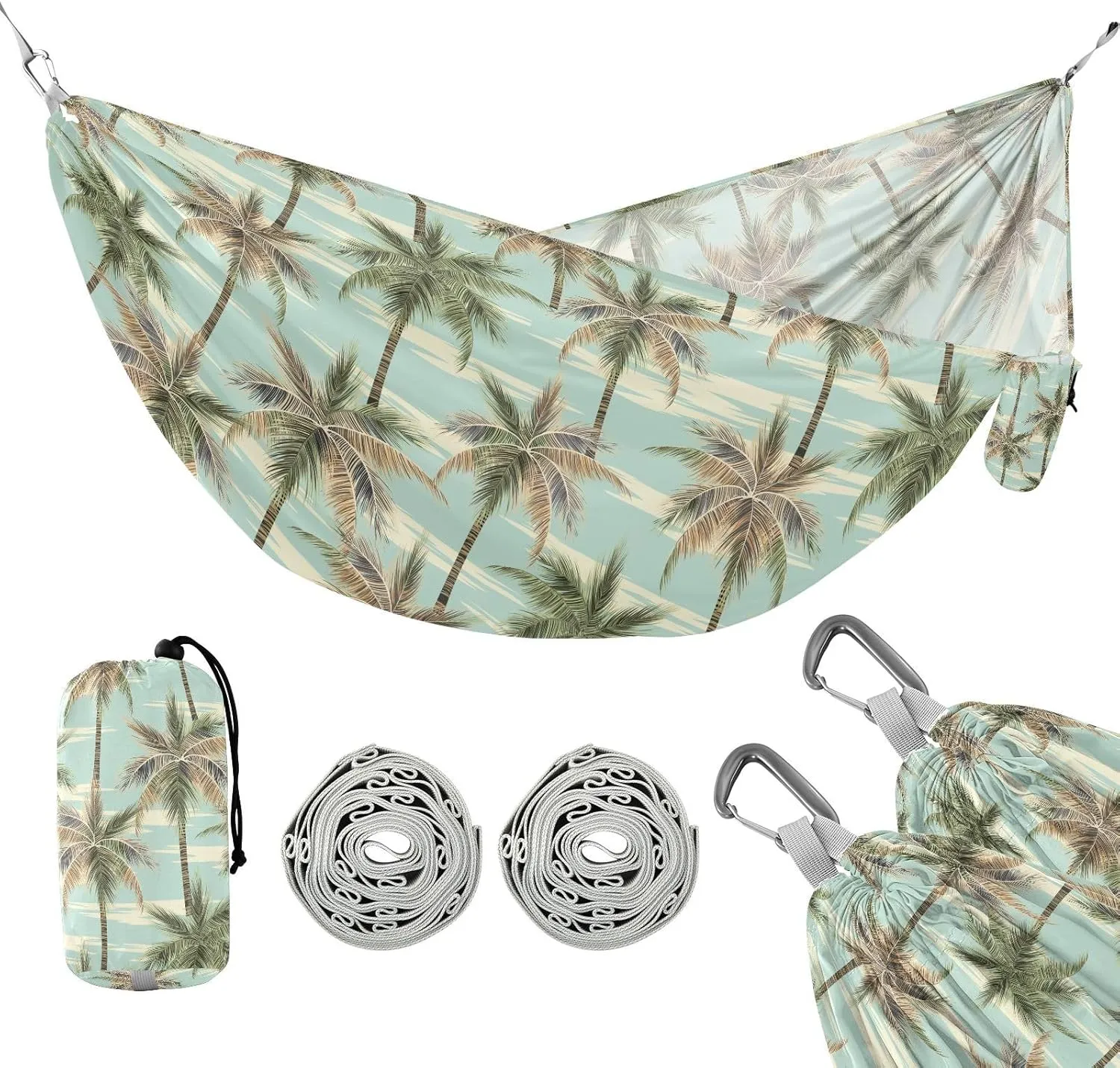 susiyo Portable Camping Hammock Palm Trees Summer Printed Lightweight Hammock Comfortable Travel Swing with Tree Straps for Camping Hiking Backpacking Travel or Beach - Up to 330lbs