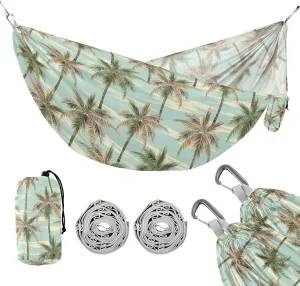 susiyo Portable Camping Hammock Palm Trees Summer Printed Lightweight Hammock Comfortable Travel Swing with Tree Straps for Camping Hiking Backpacking Travel or Beach - Up to 330lbs