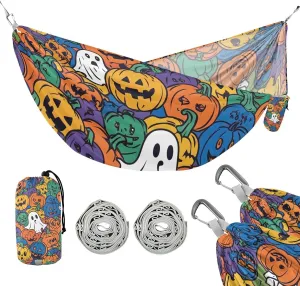 susiyo Portable Camping Hammock Spooky Pumpkins Ghosts Printed Lightweight Hammock Comfortable Travel Swing with Tree Straps for Camping Hiking Backpacking Travel or Beach - Up to 330lbs