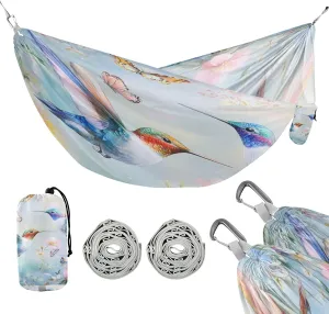 susiyo Portable Camping Hammock Spring Hummingbird Printed Lightweight Hammock Comfortable Travel Swing with Tree Straps for Camping Hiking Backpacking Travel or Beach - Up to 330lbs