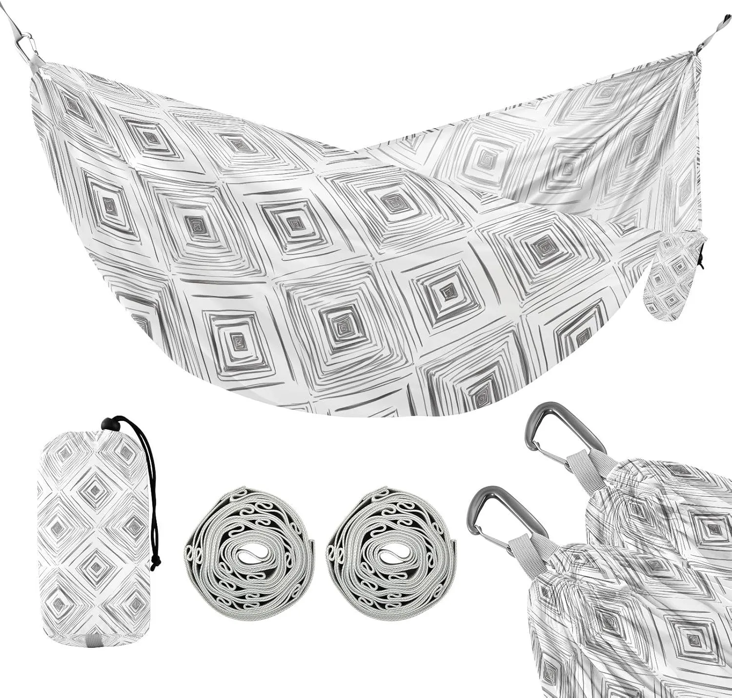 susiyo Portable Camping Hammock White Diamond Pattern Printed Lightweight Hammock Comfortable Travel Swing with Tree Straps for Camping Hiking Backpacking Travel or Beach - Up to 330lbs
