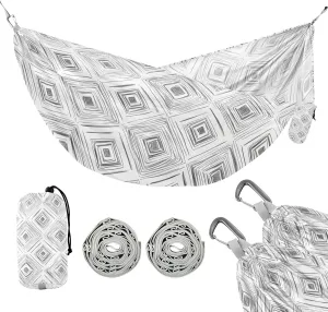 susiyo Portable Camping Hammock White Diamond Pattern Printed Lightweight Hammock Comfortable Travel Swing with Tree Straps for Camping Hiking Backpacking Travel or Beach - Up to 330lbs