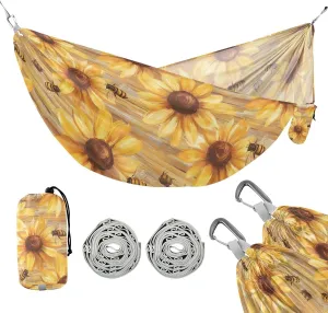 susiyo Portable Camping Hammock Yellow Daisies Bees Printed Lightweight Hammock Comfortable Travel Swing with Tree Straps for Camping Hiking Backpacking Travel or Beach - Up to 330lbs
