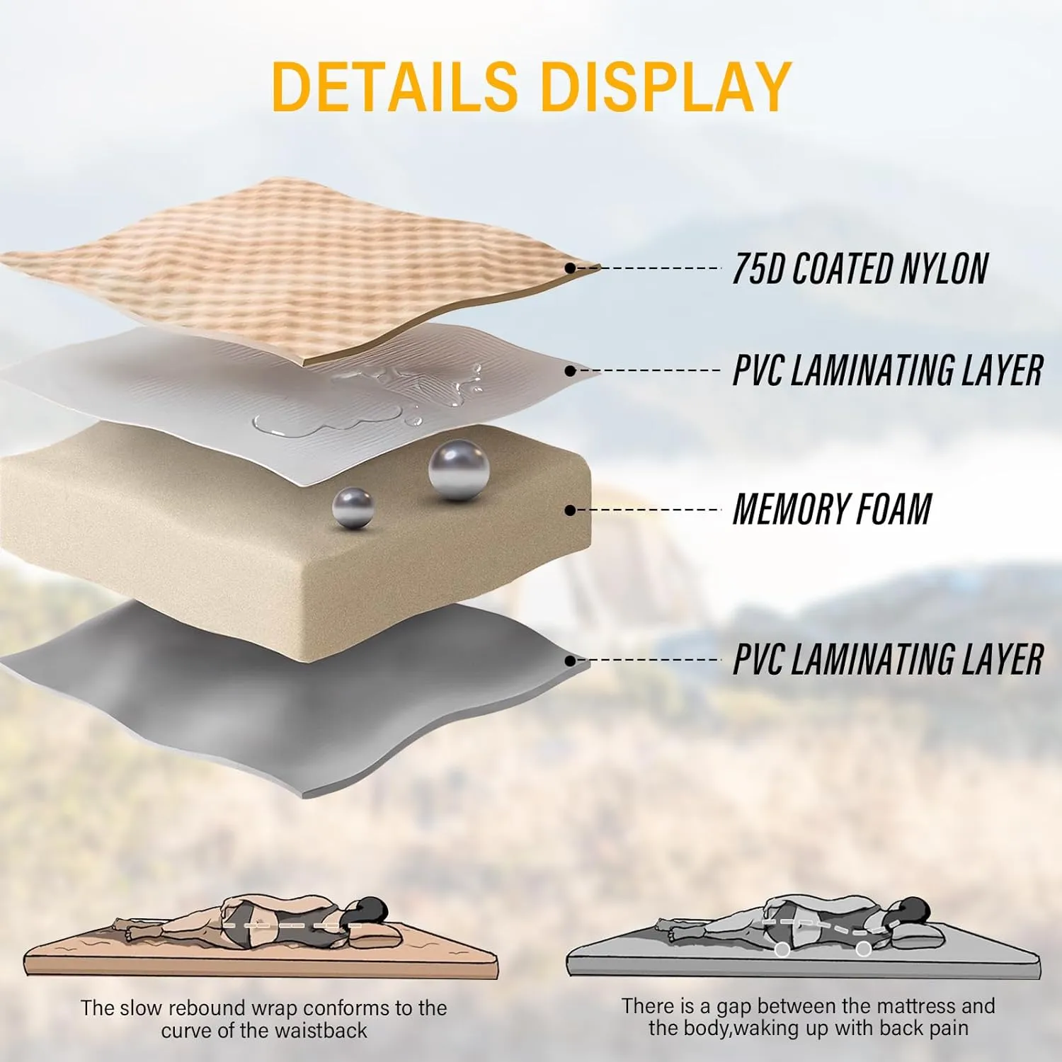 SUV Air Mattress Car Bed Camping, Inflatable Car Camping Pad with Air Pump, Ultrathick Memory Foam Camping Mattress, 9.0 R-Value Insulated Sleeping Pad 2 Person, Camping Mat for Hiking and Backpacking