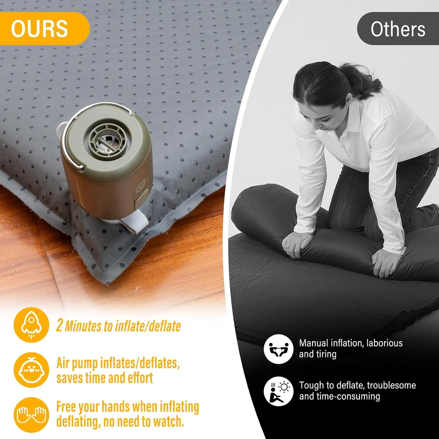 SUV Air Mattress Car Bed Camping, Inflatable Car Camping Pad with Air Pump, Ultrathick Memory Foam Camping Mattress, 9.0 R-Value Insulated Sleeping Pad 2 Person, Camping Mat for Hiking and Backpacking