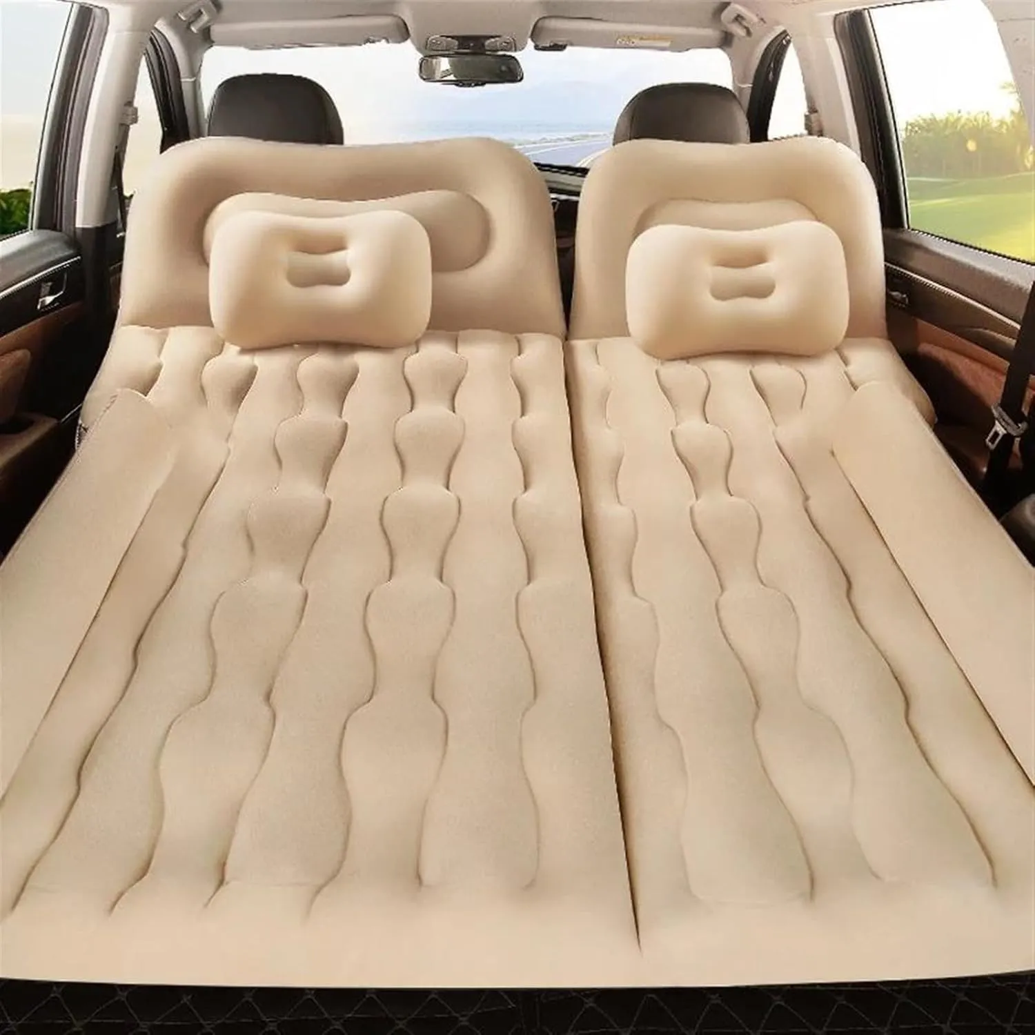 SUV Inflatable Mattress, Car Camping Inflatable Bed, Thickened PVC Flocking Material, Multifunctional Car Sleeping Mat, Fast Inflation in 5-8 Minutes (Black Size 1)