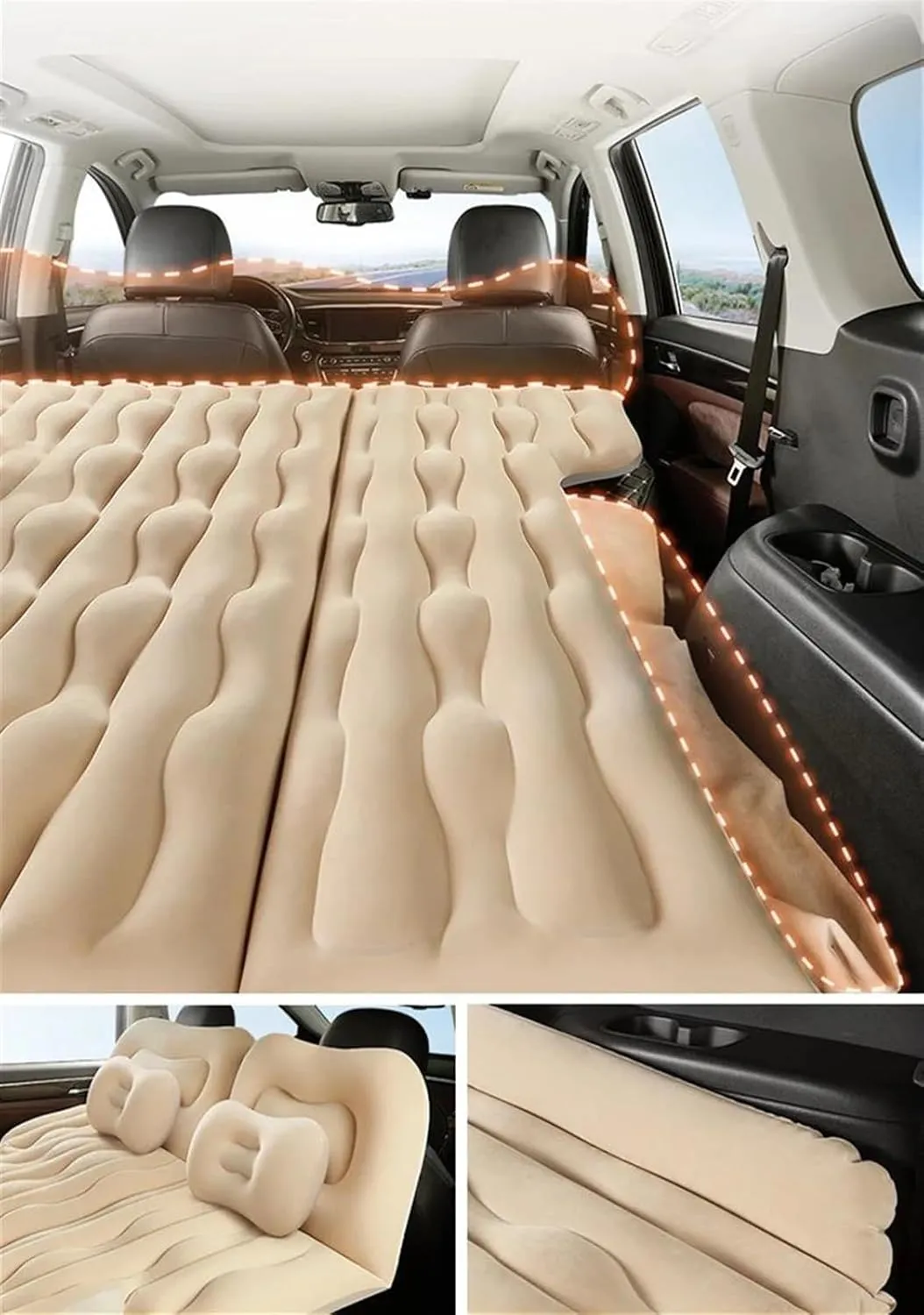 SUV Inflatable Mattress, Car Camping Inflatable Bed, Thickened PVC Flocking Material, Multifunctional Car Sleeping Mat, Fast Inflation in 5-8 Minutes (Black Size 1)