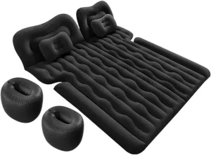 SUV Inflatable Mattress, Car Camping Inflatable Bed, Thickened PVC Flocking Material, Multifunctional Car Sleeping Mat, Fast Inflation in 5-8 Minutes (Black Size 1)