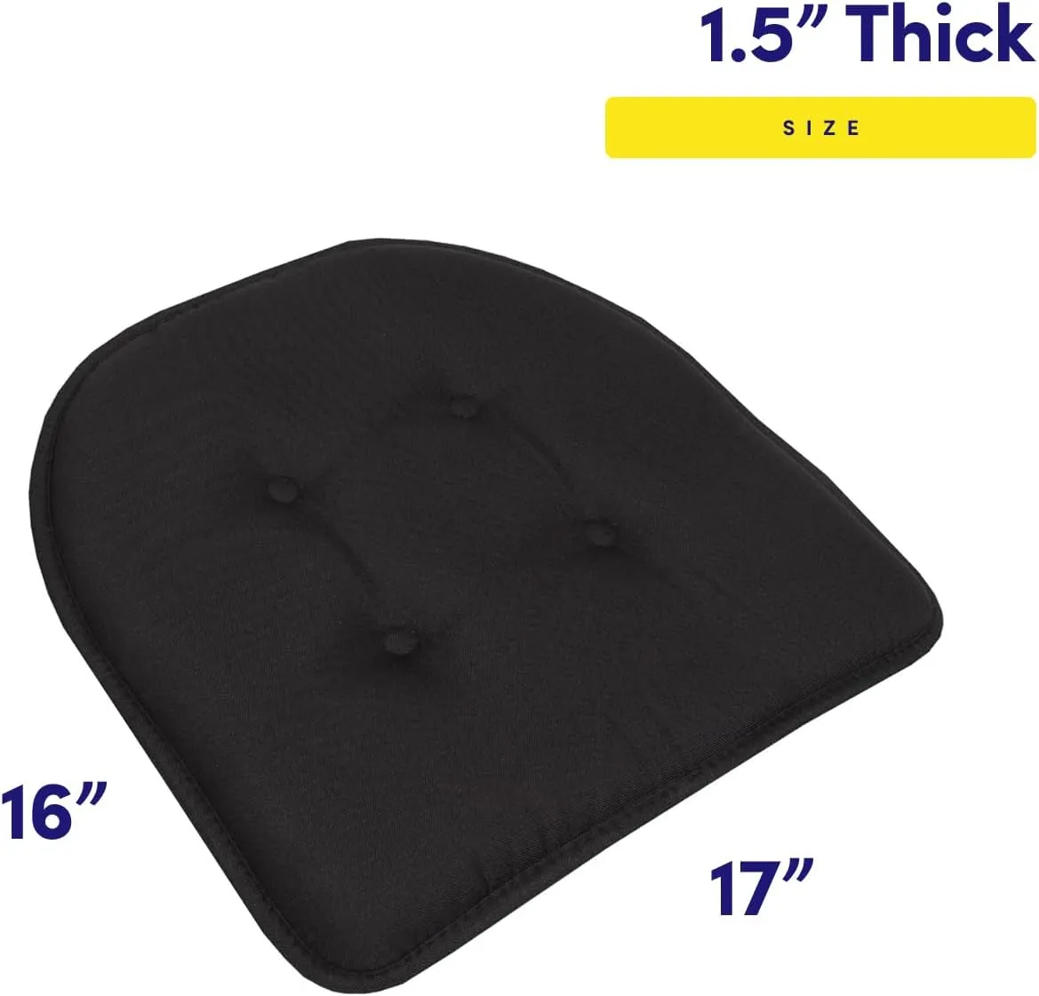 Sweet Home Collection Chair Cushion Memory Foam Pads Tufted Slip Non Skid Rubber Back U-Shaped 17" x 16" Seat Cover, 4 Count (Pack of 1), Black
