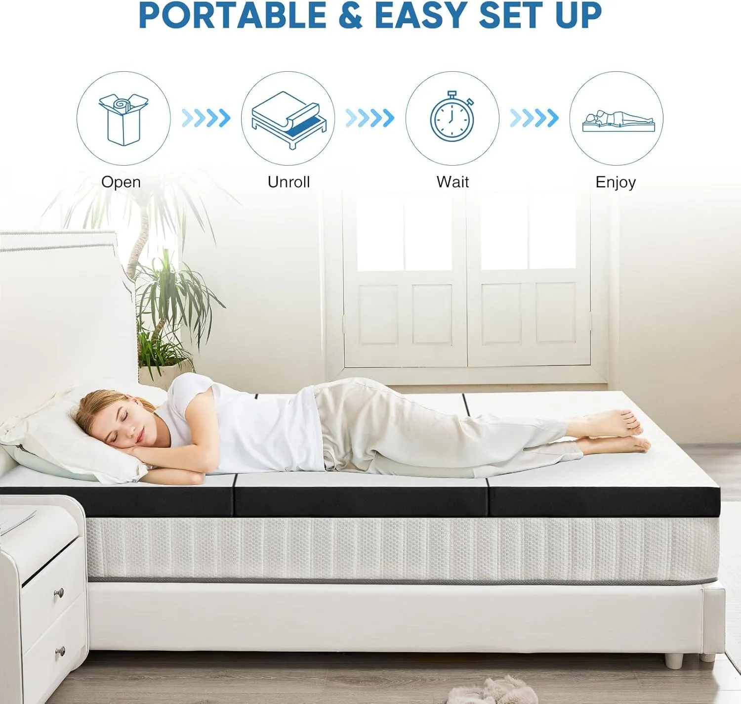 Sweetcrispy Folding Mattress TwinXL Size, 4 inch Tri-fold Memory Foam Mattress Topper for Camping, Foldable Mattress Topper with Washable Cover, Foldable Guest Bed, Travel Mat