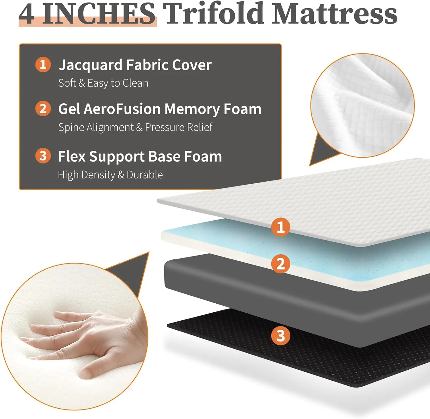 Sweetcrispy Folding Mattress TwinXL Size, 4 inch Tri-fold Memory Foam Mattress Topper for Camping, Foldable Mattress Topper with Washable Cover, Foldable Guest Bed, Travel Mat