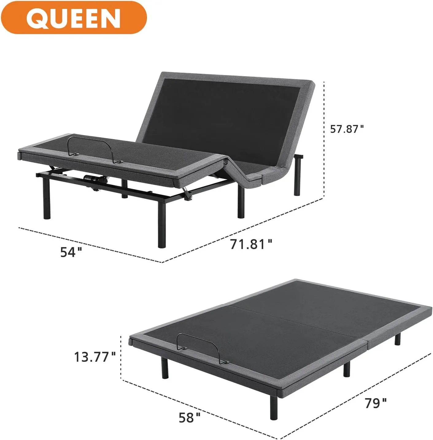 Sweetcrispy Queen Adjustable Bed Frame, Ergonomic Electric Bed Base with Wireless Remote and 2 USB Ports, Head and Foot Incline, Zero Gravity Bed, Anti-Snore, Easy Assembly