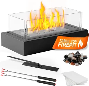 Tabletop Fire Pit - Table Top Firepit with Cobblestone for Dinner Parties Outdoor/Indoor Fire Pit Tabletop Fireplace, Mini Outdoor Firepit White Elephant Gift Wedding Housewarming Birthday
