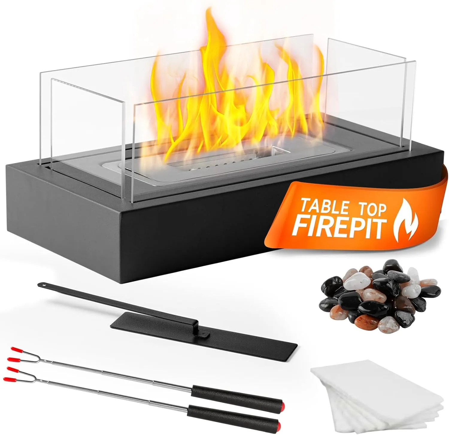Tabletop Fire Pit - Table Top Firepit with Cobblestone for Dinner Parties Outdoor/Indoor Fire Pit Tabletop Fireplace, Mini Outdoor Firepit White Elephant Gift Wedding Housewarming Birthday