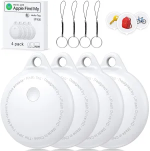 Tags-4 Pack, Smart Bluetooth Tracker Work with Apple Find My, Key Finders and Find My Tracker, Game Changer Waterproof Smart Tag with Key Ring GPS Tracker Tag for Keys/Luggage/Wallet (White)
