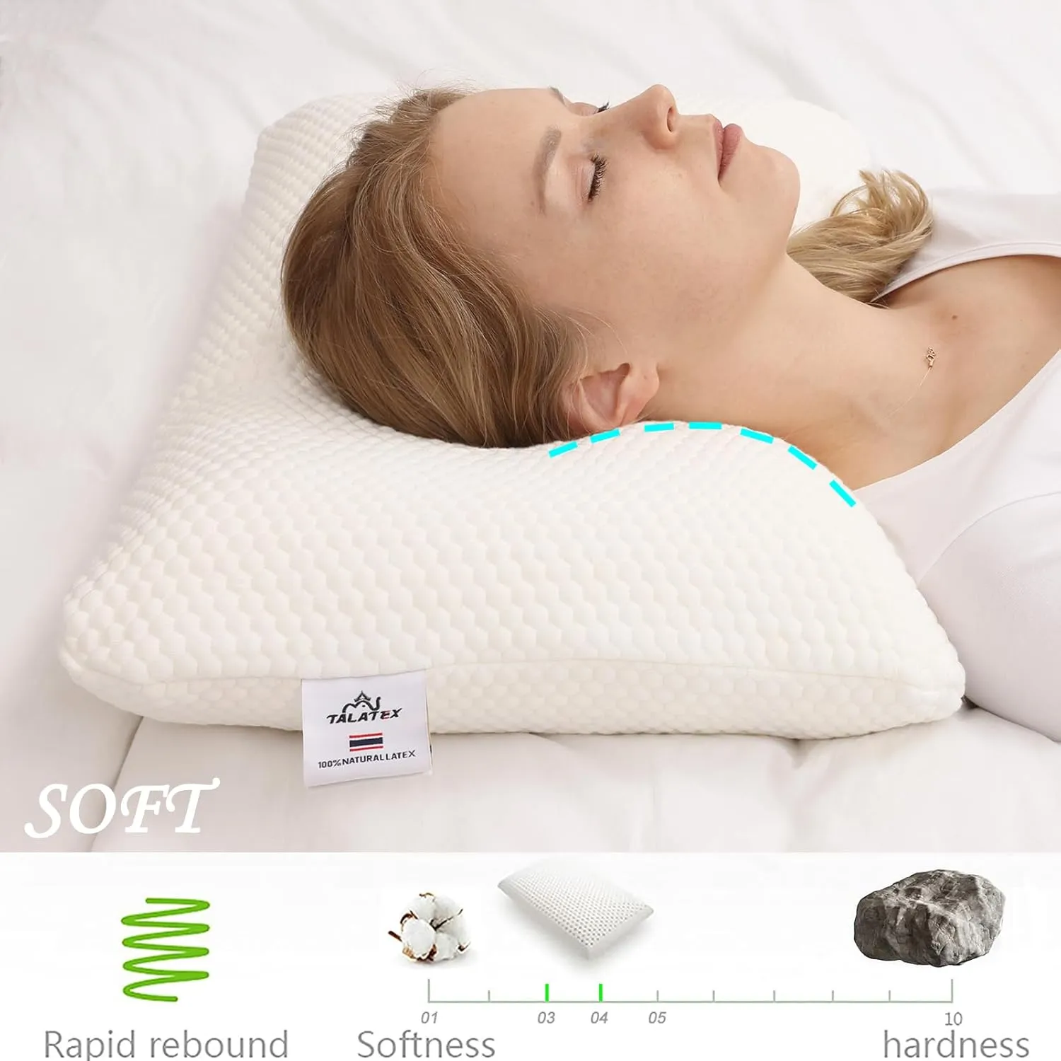Talatex Talalay 100% Natural Premium Latex Pillow, Purefusion Talalay Latex Helps Relieve Pressure, No Memory Foam Chemicals, Perfect Package Best Gift with Removable Tencel Cover