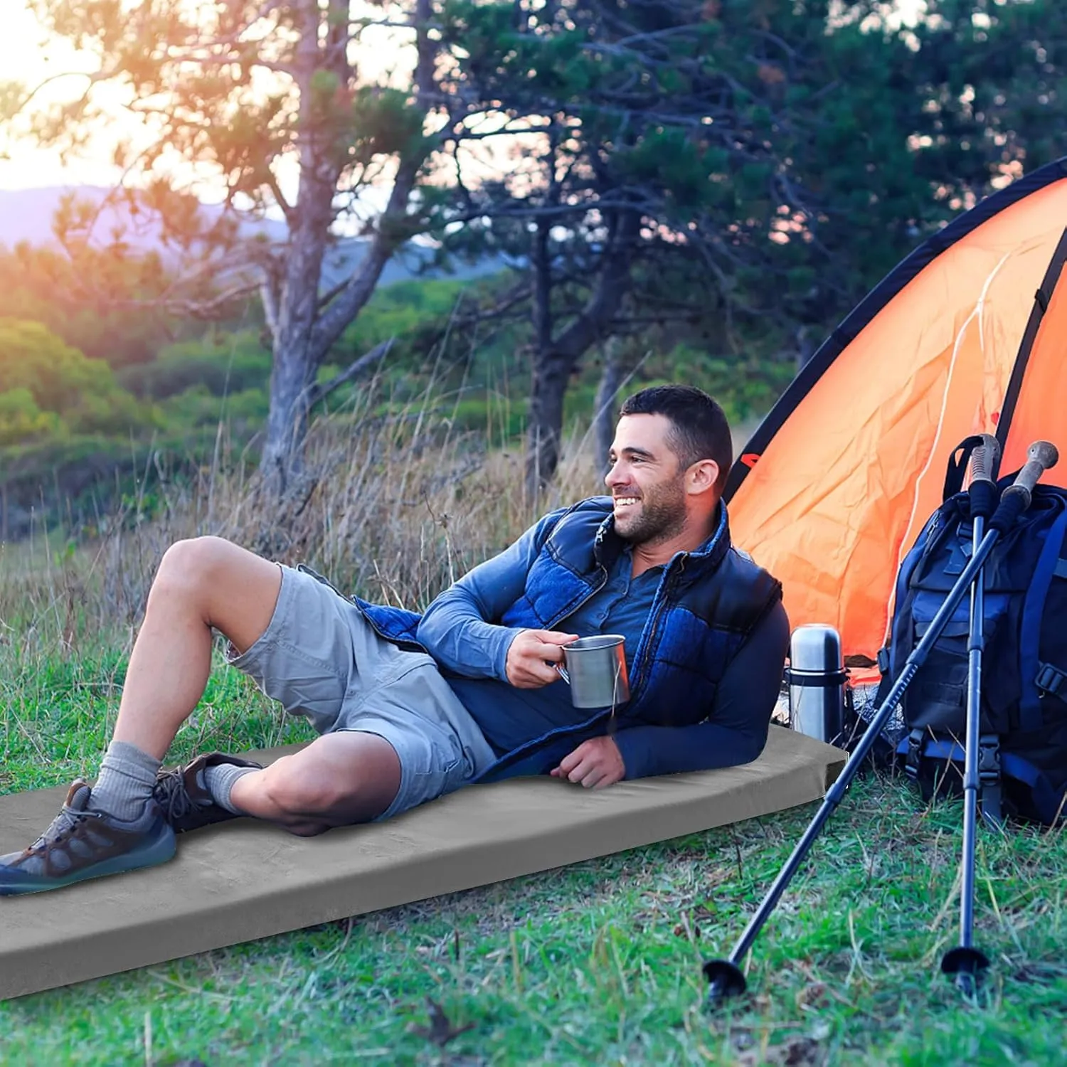 Tangkula Memory Foam Sleeping Pad, Roll Up Floor Mattress with Carry Bag, Non-Slip Bottom, Guest Floor Folding Bed for Sleepover, Portable Camping Mattress for Indoor Outdoor Car Travel Cot Tent
