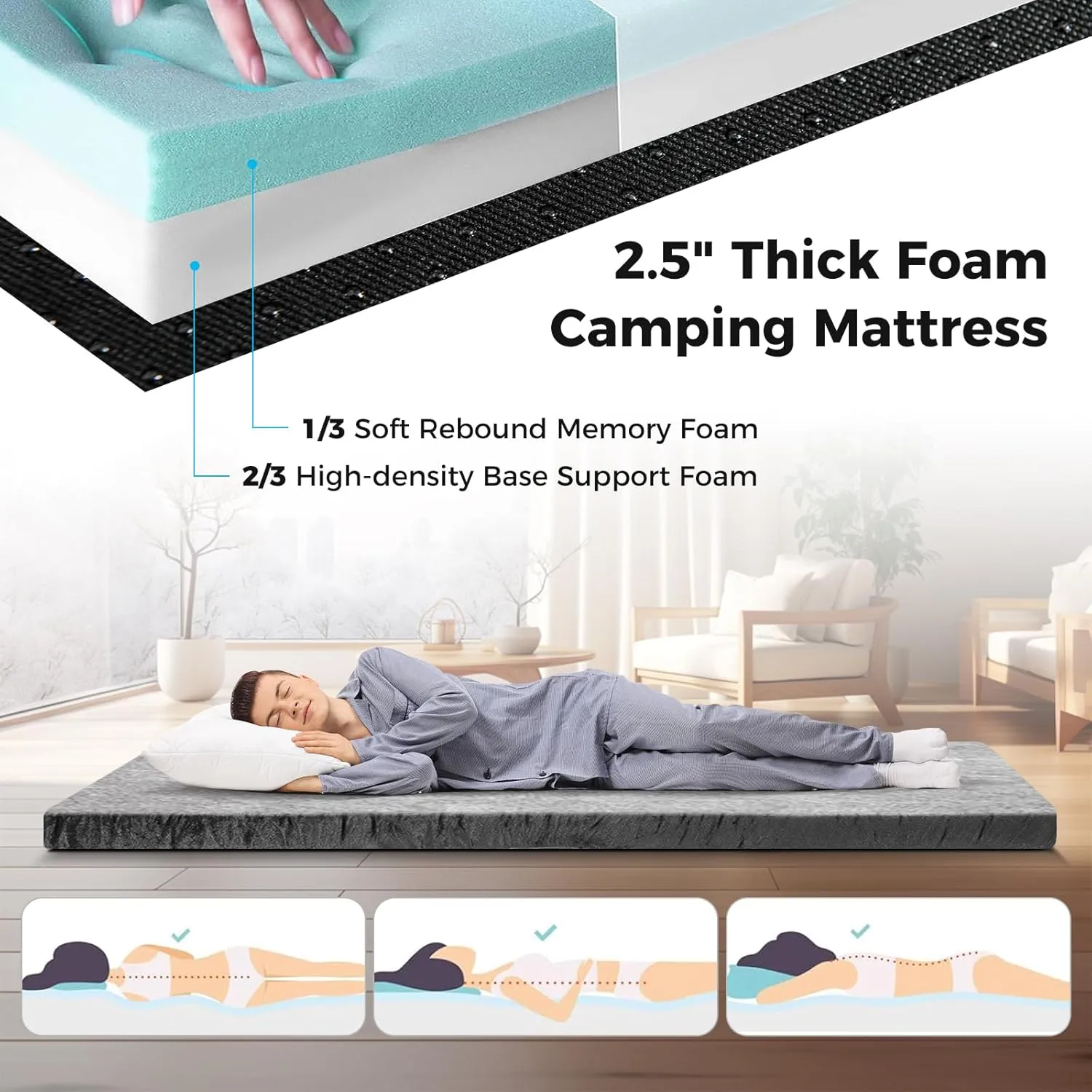 Tangkula Memory Foam Sleeping Pad, Roll Up Floor Mattress with Carry Bag, Non-Slip Bottom, Guest Floor Folding Bed for Sleepover, Portable Camping Mattress for Indoor Outdoor Car Travel Cot Tent