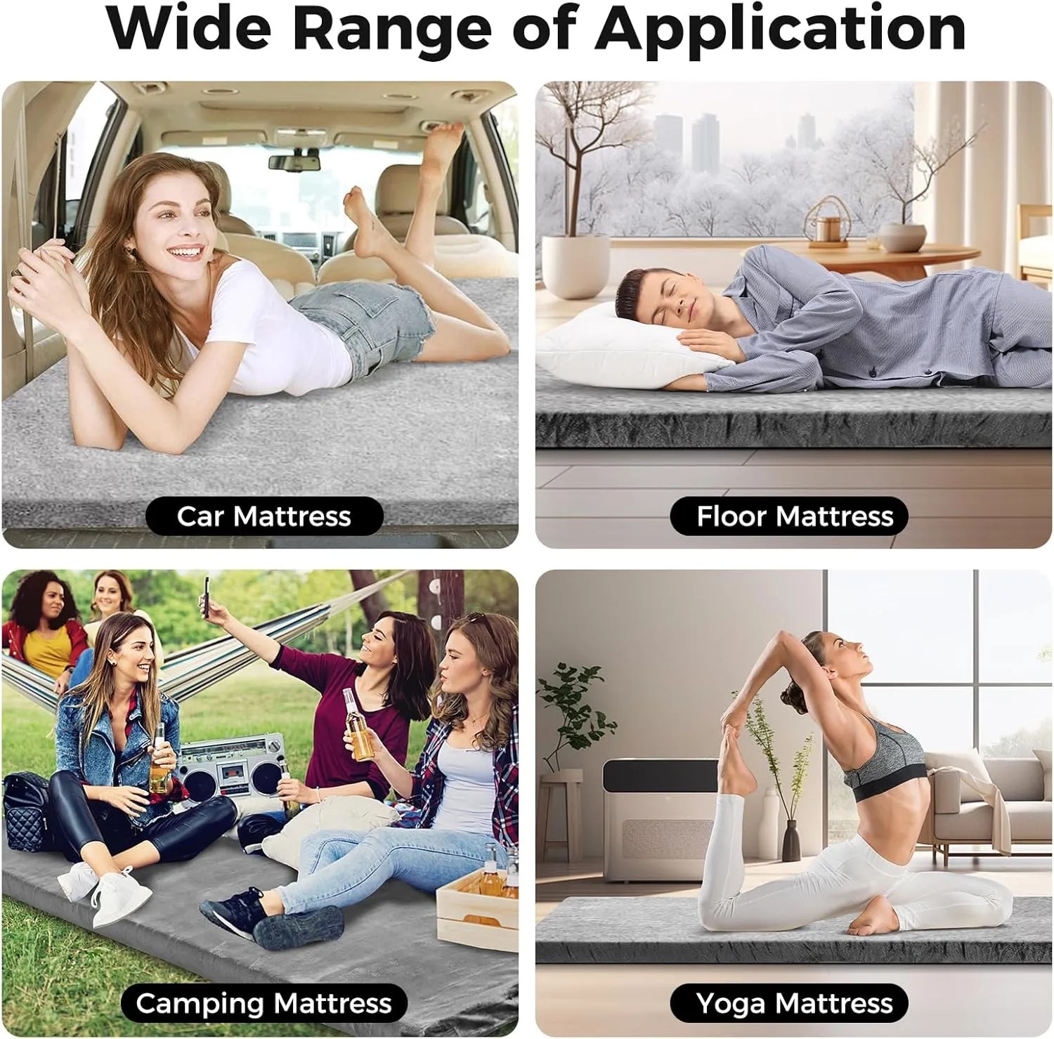 Tangkula Memory Foam Sleeping Pad, Roll Up Floor Mattress with Carry Bag, Non-Slip Bottom, Guest Floor Folding Bed for Sleepover, Portable Camping Mattress for Indoor Outdoor Car Travel Cot Tent