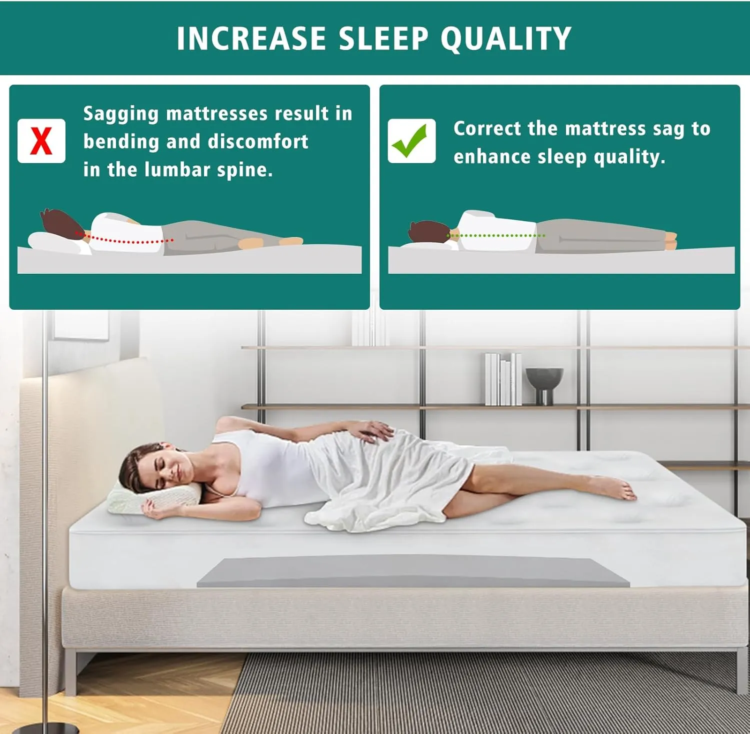 TANYOO Sagging Mattress Support Fix Sinking Beds High Density Foam Insert Pad for Sagging Bed Repair and Extends Life 47 x 25 x 2 Inches Pack of 1