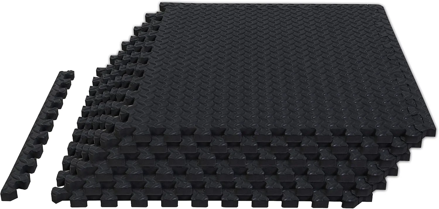 TCE AUPM001BK Interlocking Foam Mat Protective Exercise Workout Puzzle Floor Mat Tiles for Home Gym Equipment - 6 Pieces, 24 Square feet, Black