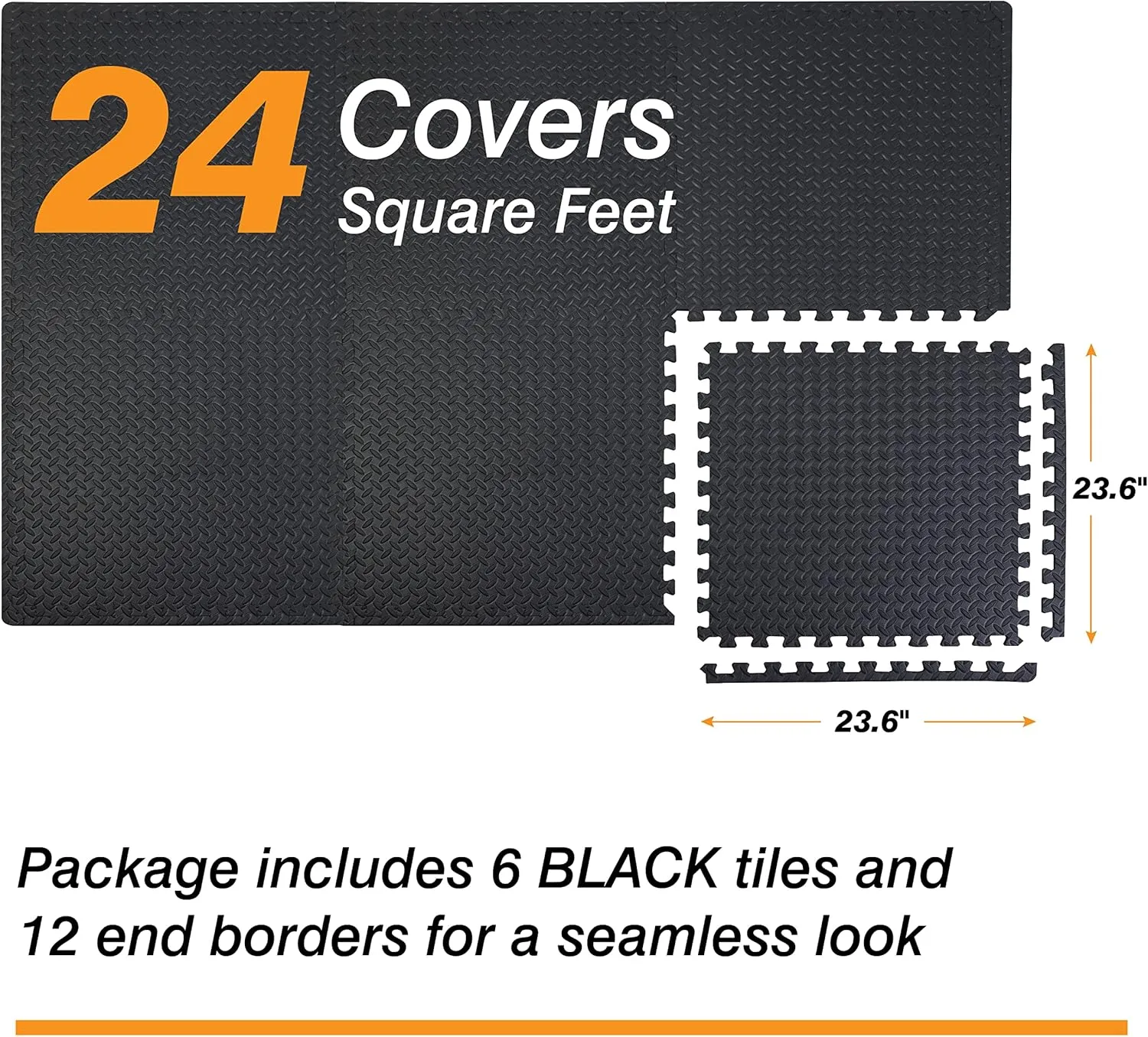 TCE AUPM001BK Interlocking Foam Mat Protective Exercise Workout Puzzle Floor Mat Tiles for Home Gym Equipment - 6 Pieces, 24 Square feet, Black