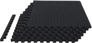TCE AUPM001BK Interlocking Foam Mat Protective Exercise Workout Puzzle Floor Mat Tiles for Home Gym Equipment - 6 Pieces, 24 Square feet, Black