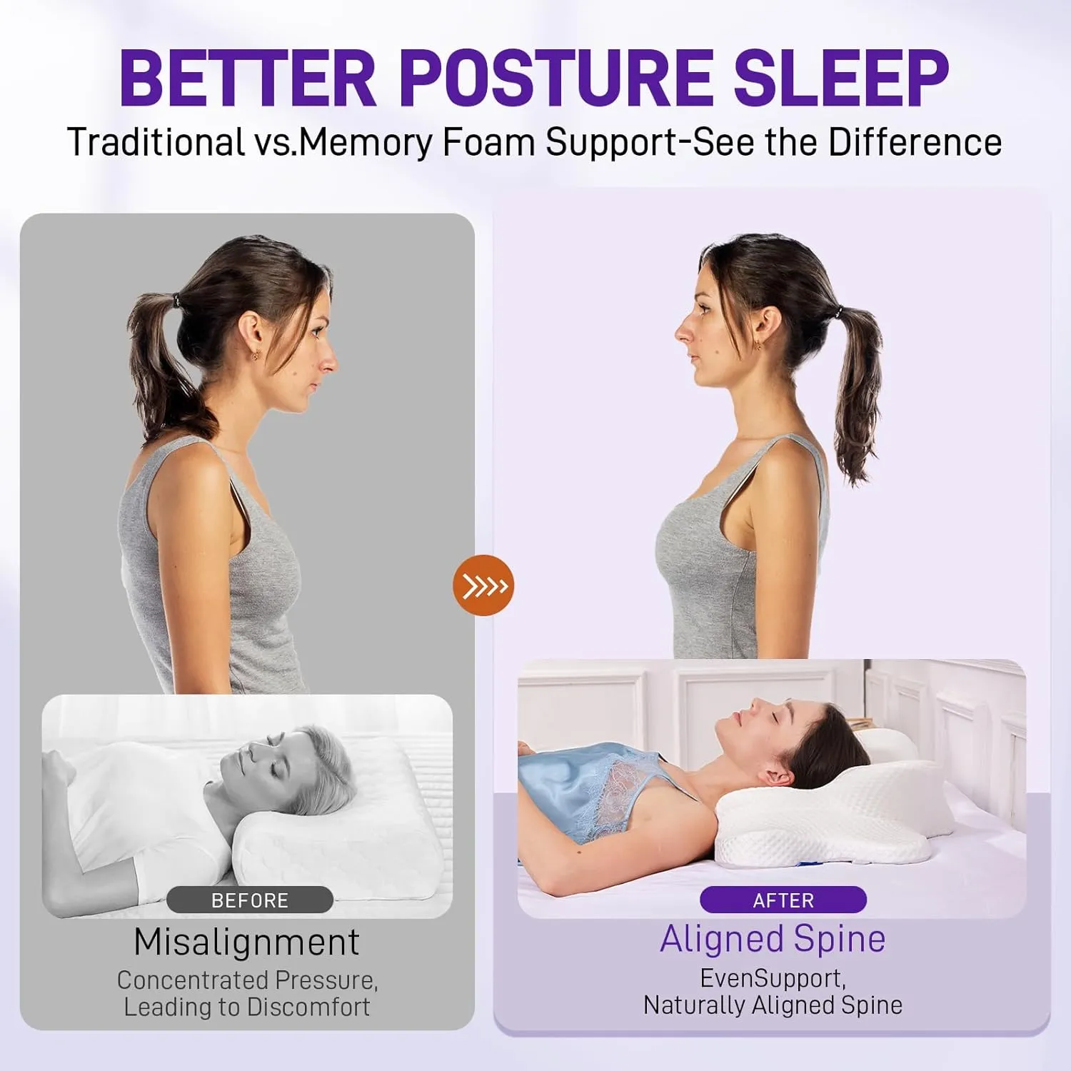 TECBOT Cervical Neck Pillow for Sleeping,Cervical Pillow for Neck Pain Relief,Hollow Design,Memory Foam Cervical Neck Pillow,Cooling Pillow for Neck Support,Adjustable,Cozy Sleeping (White)