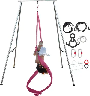 TECSPEC 9.6 FT/115.3 Inch Adjustable Height Aerial Yoga Frame & Hammock, Professional Swing Stand with 18 FT/33FT Aerial Silk, 550lbs Max Capacity