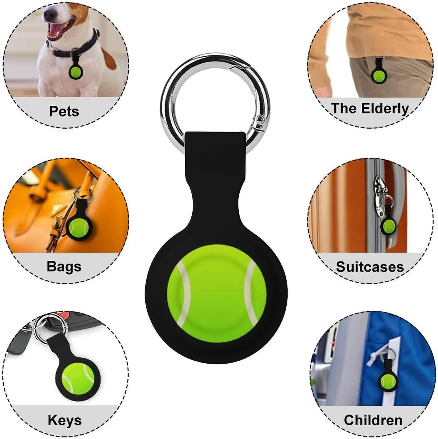 Tennis Ball Fashion Cover Compatible with AirTag Holder Case with Keychain Anti-Scratch for Pet Luggage