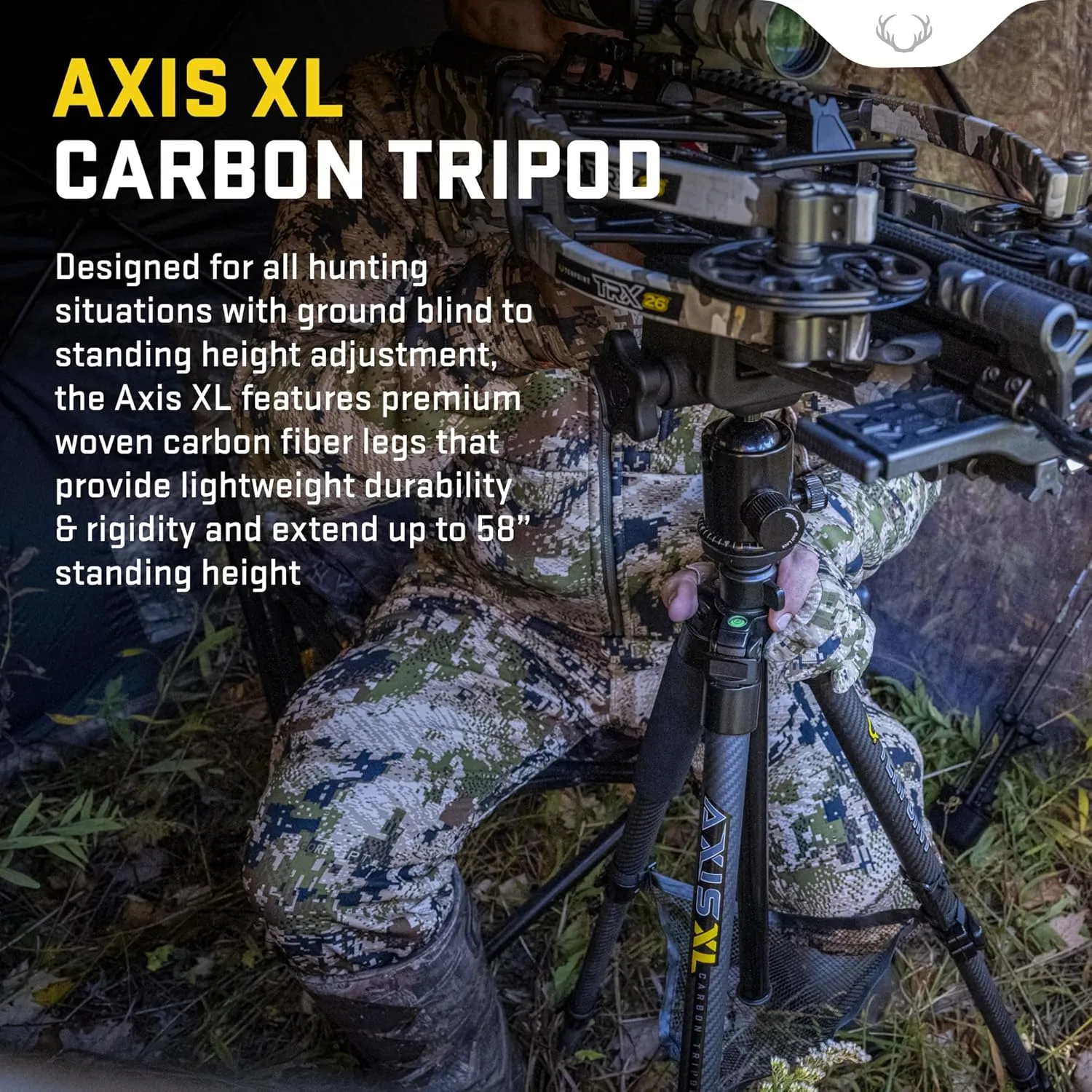 TenPoint Axis Tripod - Shooting Stability Specifically Designed for Blind Hunting - Extends from 25” to 40” - Lightweight, Compact Design - Includes Two Built-in Levels & Carry Bag