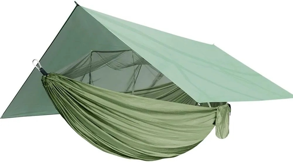 Tent Tarps,wild Camping,Portable Camping Hammock Kit, Single and Double Hammock, Mosquito Net, Insect Net, Rain Fly, High Strength Parachute Cloth Hammock(Army green)