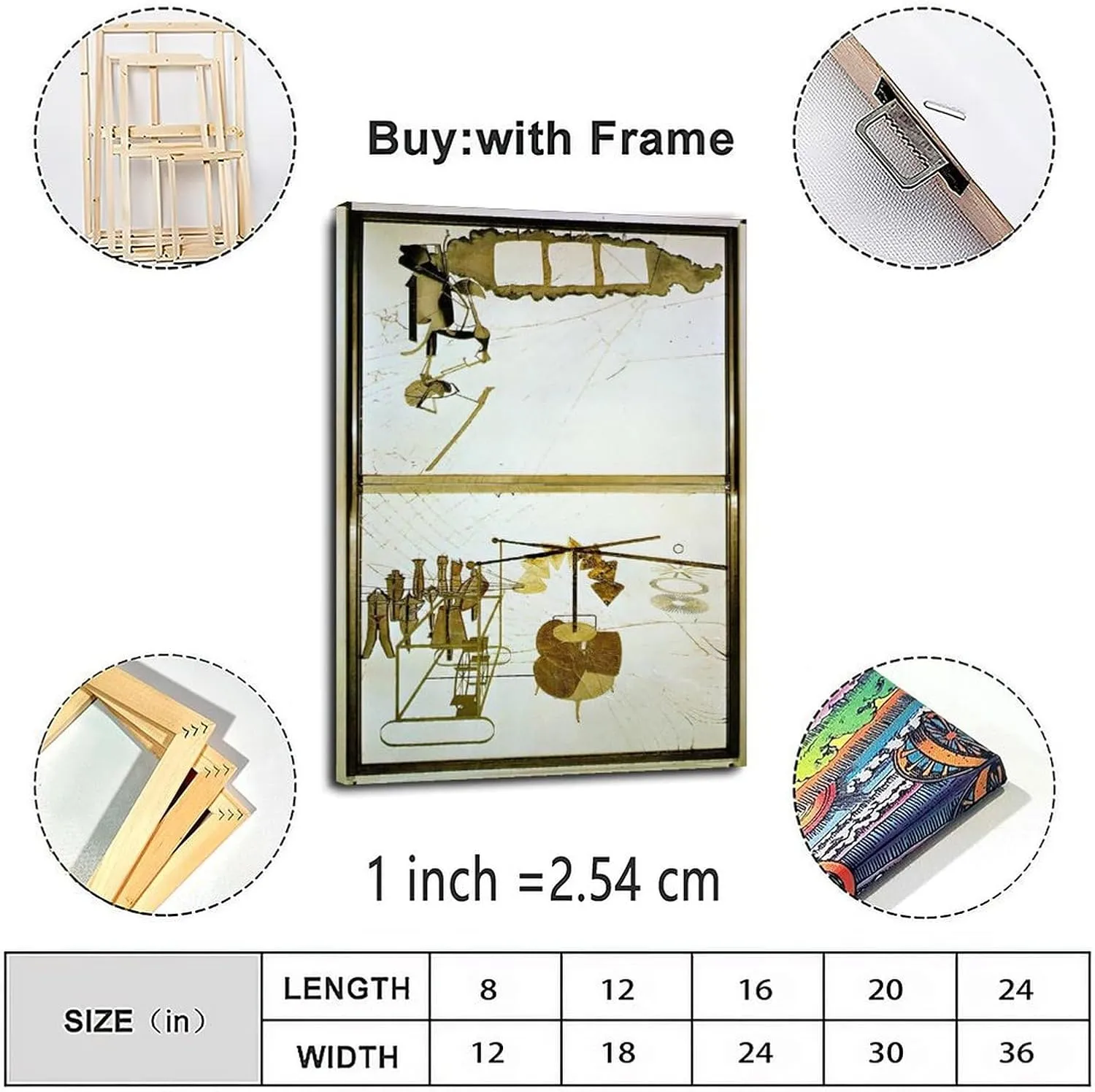 The Bride Stripped Bare by Her Bachelors, Marcel Duchamp Canvas Painting Posters And Prints Wall Art Pictures for Living Room Bedroom Decor 08x12inch(20x30cm) Frame-style