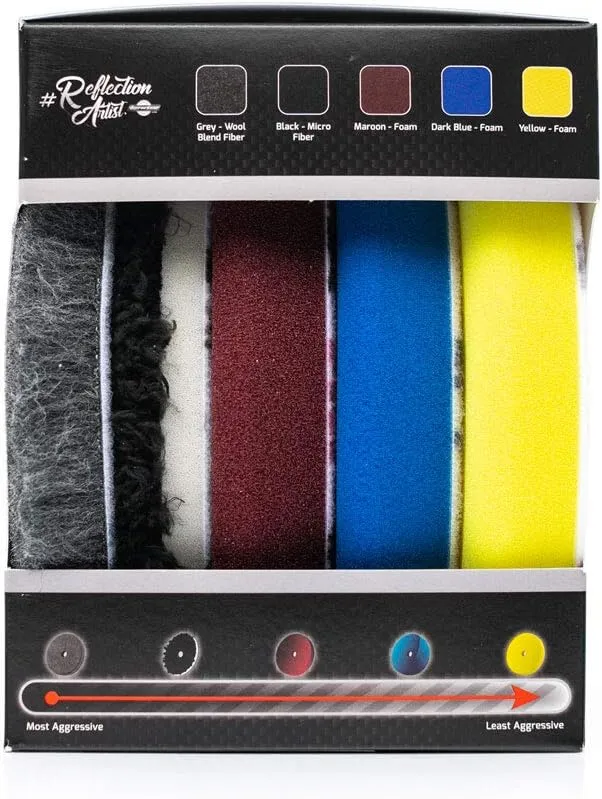 The Rag Company - Buff and Shine Reflection Artist Complete 6" Buffing Kit - Combination of Five Pads, URO line, Easy to Use Combo