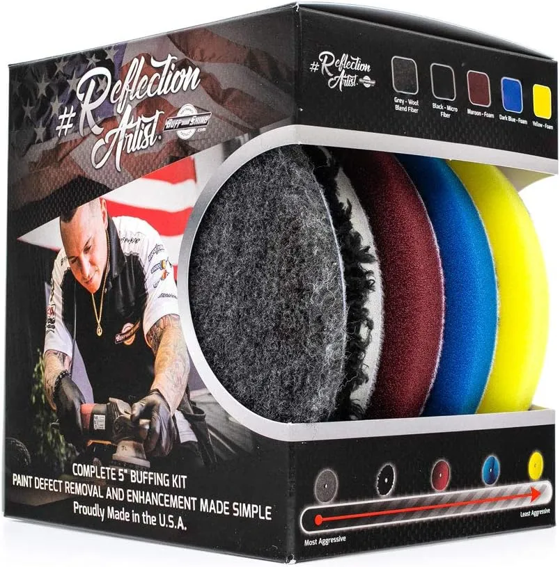 The Rag Company - Buff and Shine Reflection Artist Complete 6" Buffing Kit - Combination of Five Pads, URO line, Easy to Use Combo