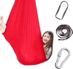 Therapy Swing Chair for Sensory Indoor Adult Kids Toys Play for Autism ADHD Vestibular System Exercise Up to 440 Lbs (200 Kg) (Color : Red, Size : 100x280cm/39x110in)