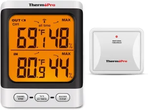 ThermoPro Indoor Outdoor Thermometer Wireless, 500 ft Outside Thermometer with Cold-Resistant Sensor, Outdoor Thermometers for Patio Waterproof with 3.3" LCD Display, Backlit Outdoor Temperature Gauge