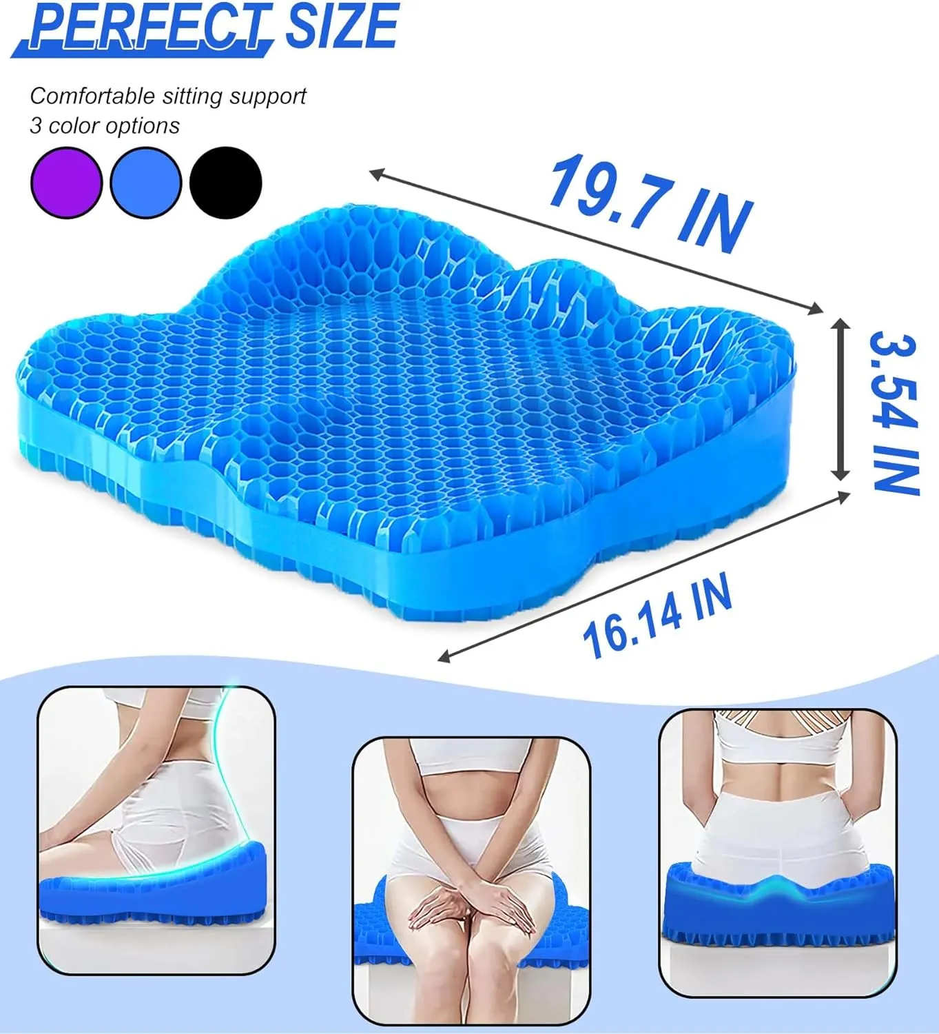 Thicken 19.7in Seat Cushion, Gel Seat Cushion for Long Sitting–Office Chair, Wheelchair, Car Pad, Large Cooling Support Pad for Back Pain, Sciatica, Tailbone Pain Relief