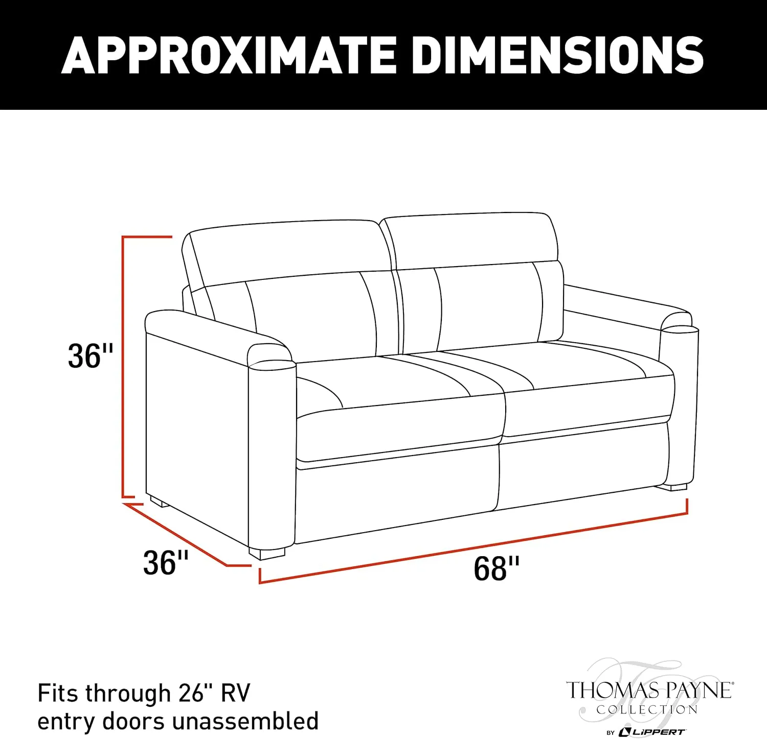 Thomas Payne 68" Altoona RV Tri-Fold Sofa with PolyHyde Fabric, Couch-to-Bed Conversion, Removeable Back, Easy Installation for Travel Trailers, 5th Wheels and Motorhomes - 2020134966