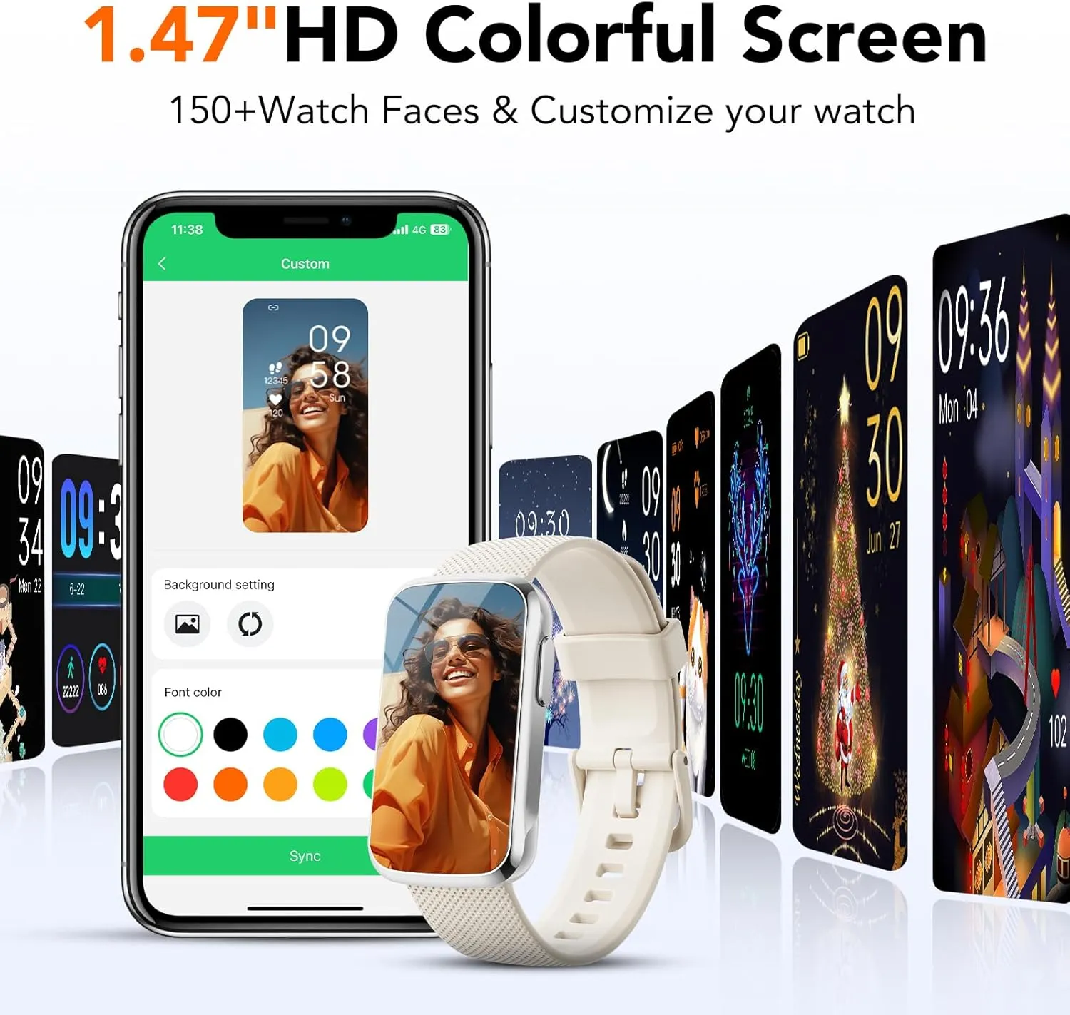 TIMU Health Fitness Tracker with 24/7 Heart Rate Sleep Monitor, IP68 Waterproof Activity Trackers and Smartwatches, Step Calorie Counter Fitness Watch for Android/iOS, Pedometer for Women Men(White)