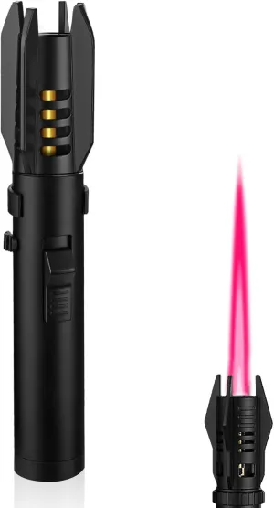 Torch Lighter, Bright Fire Lighter with Safety Lock and Adjustable Red/Blue Flame, Windproof Butane Refillable Gas Torch Lighter for Candle, BBQ, Campfires, Camping (Butane Not Included) Black