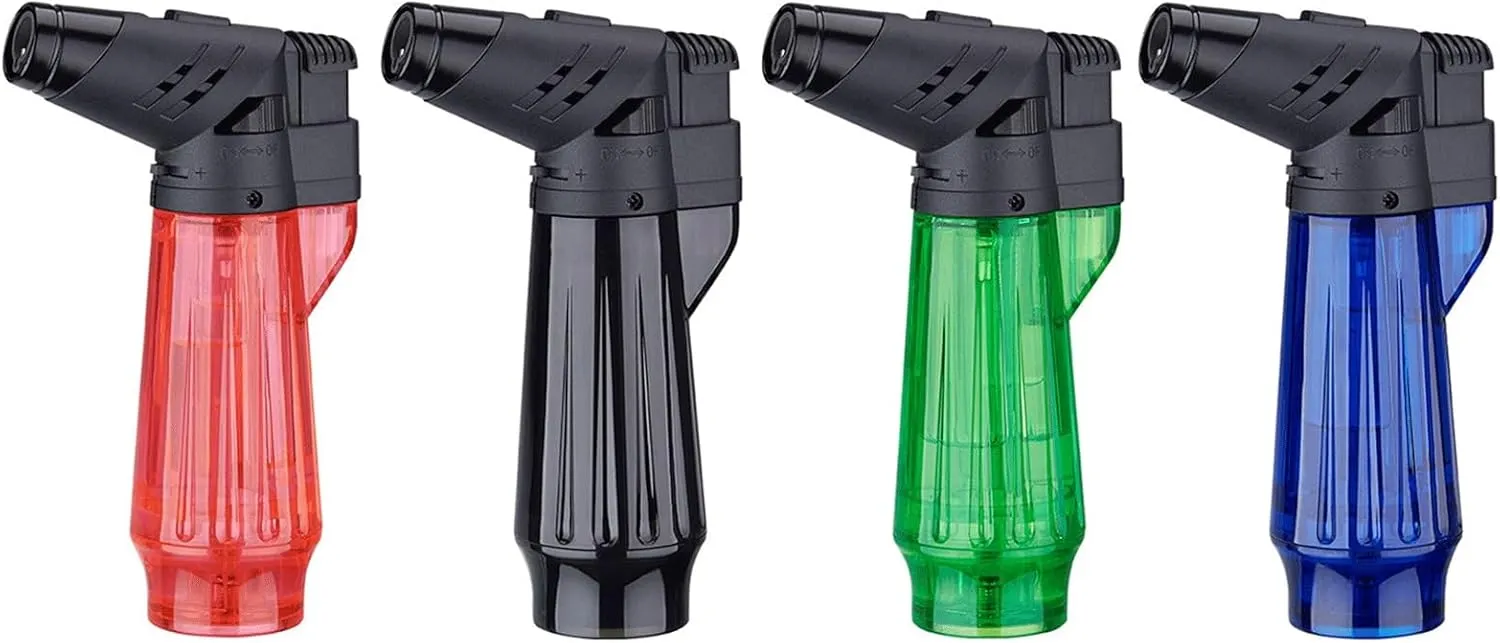 Torch Lighter, Dual Flame, Large Canister, Refillable Butane, Windproof Nozzle, Multi-Purpose (Pack of 4) (Butane Not Included)